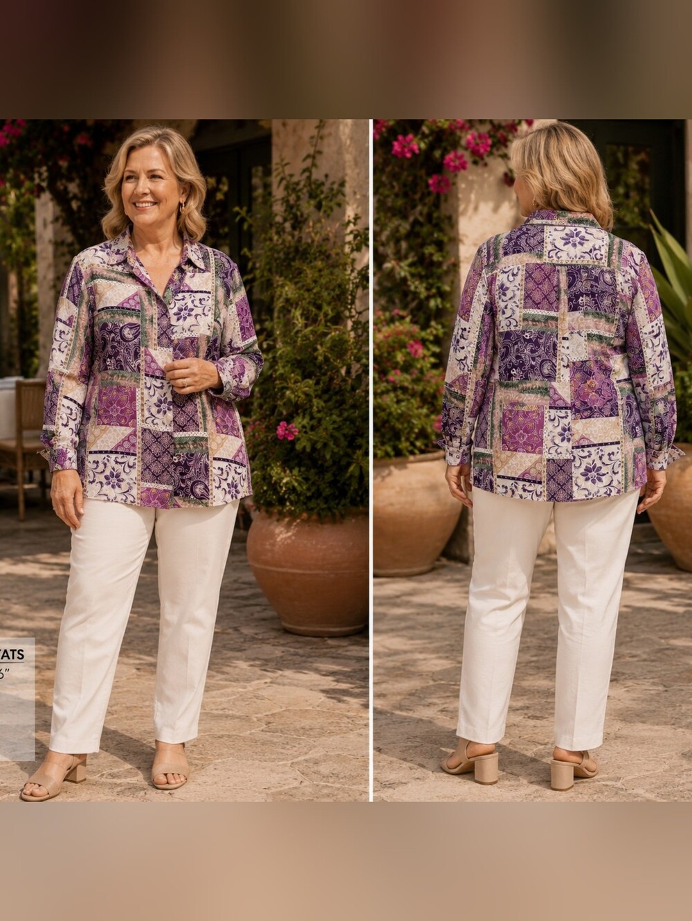 VTG ALLISON DALEY Multi Floral Button-up Blouse Sz 14 Quilted Batik Print Resort